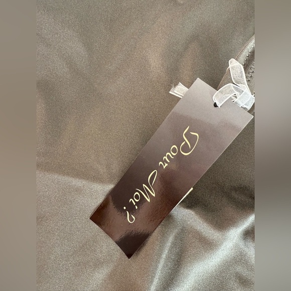 Pour Moi? Azure Tummy Control Swimsuit Shimmer Olive Green One Piece Wrap Front - Picture 9 of 14